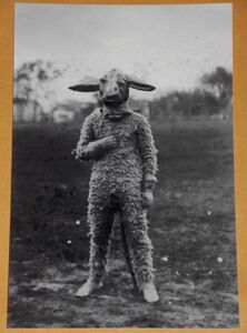 Vintage photo of a man in a sheep costume