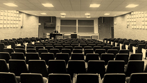 Sepia toned empty lecture hall