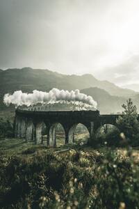 Train on a bridge in the distance