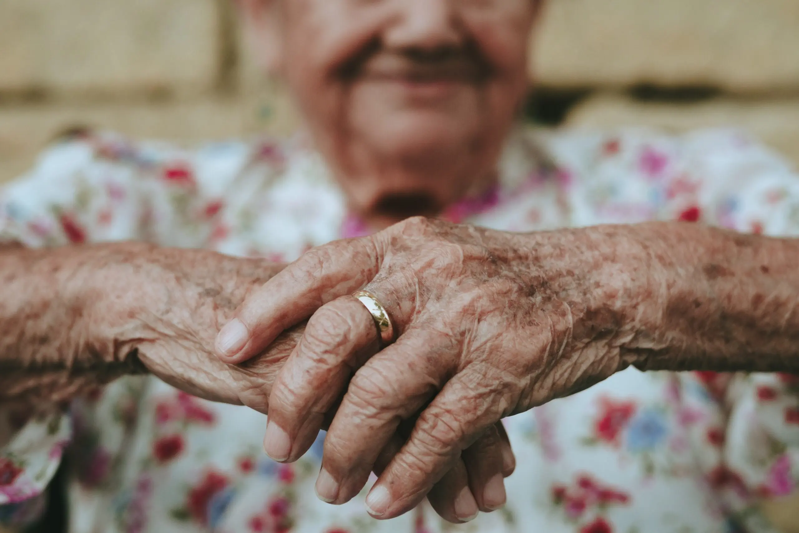 Close up of an elderly woman's hands