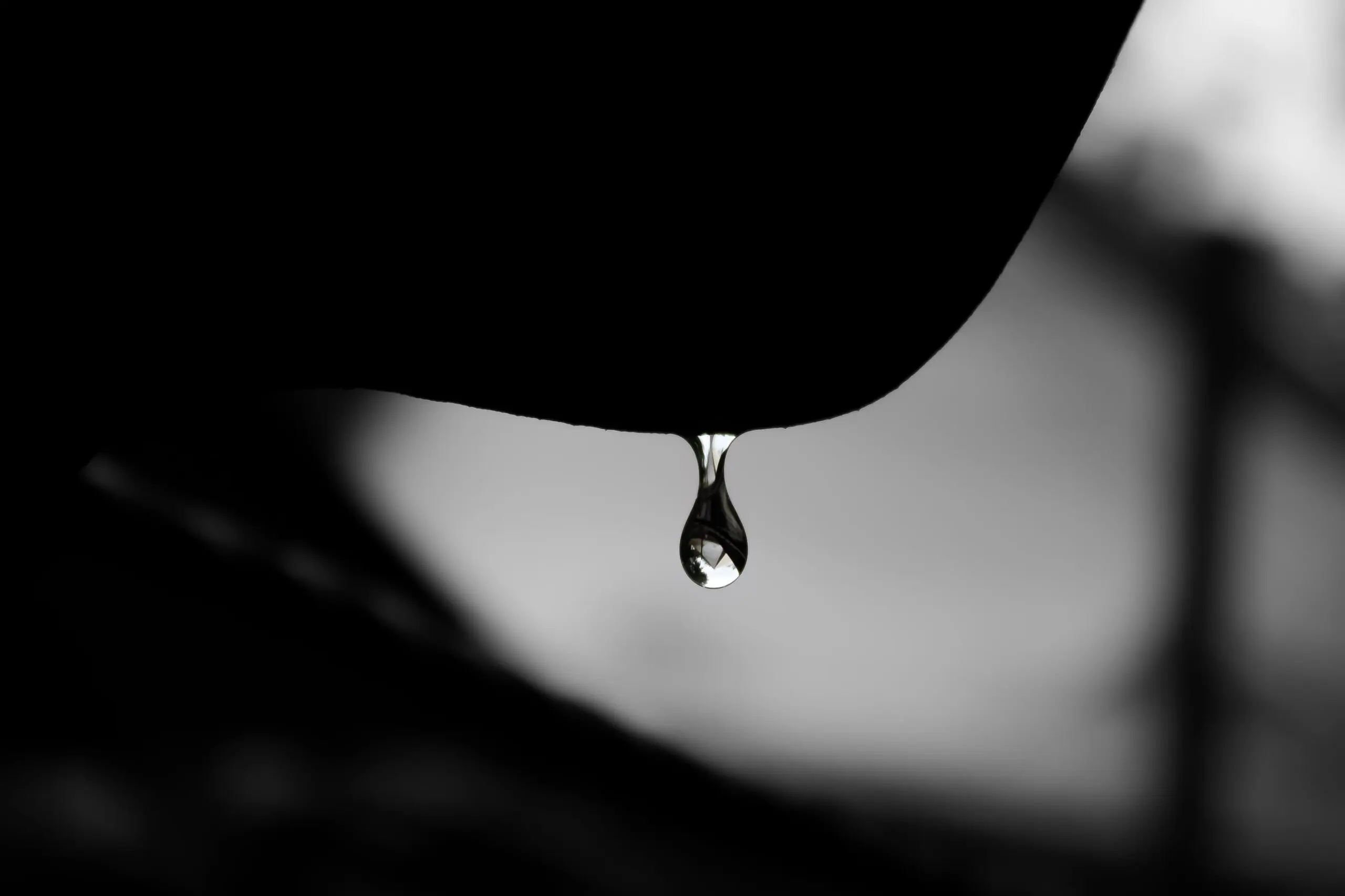 A bead of sweat dropping off a chin in silhouette 