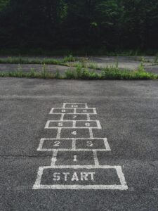 Hopscotch board on asphalt