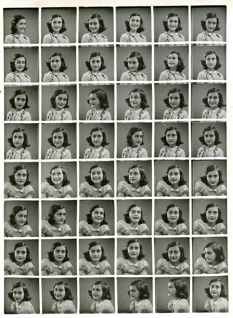 Passport photographs of Anne Frank, 1939. Polyfoto