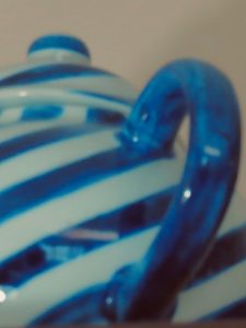 striped tea pot close up
