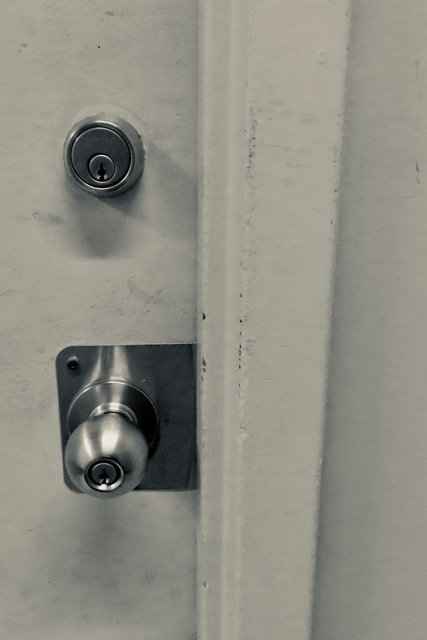 A closed door and deadbolt